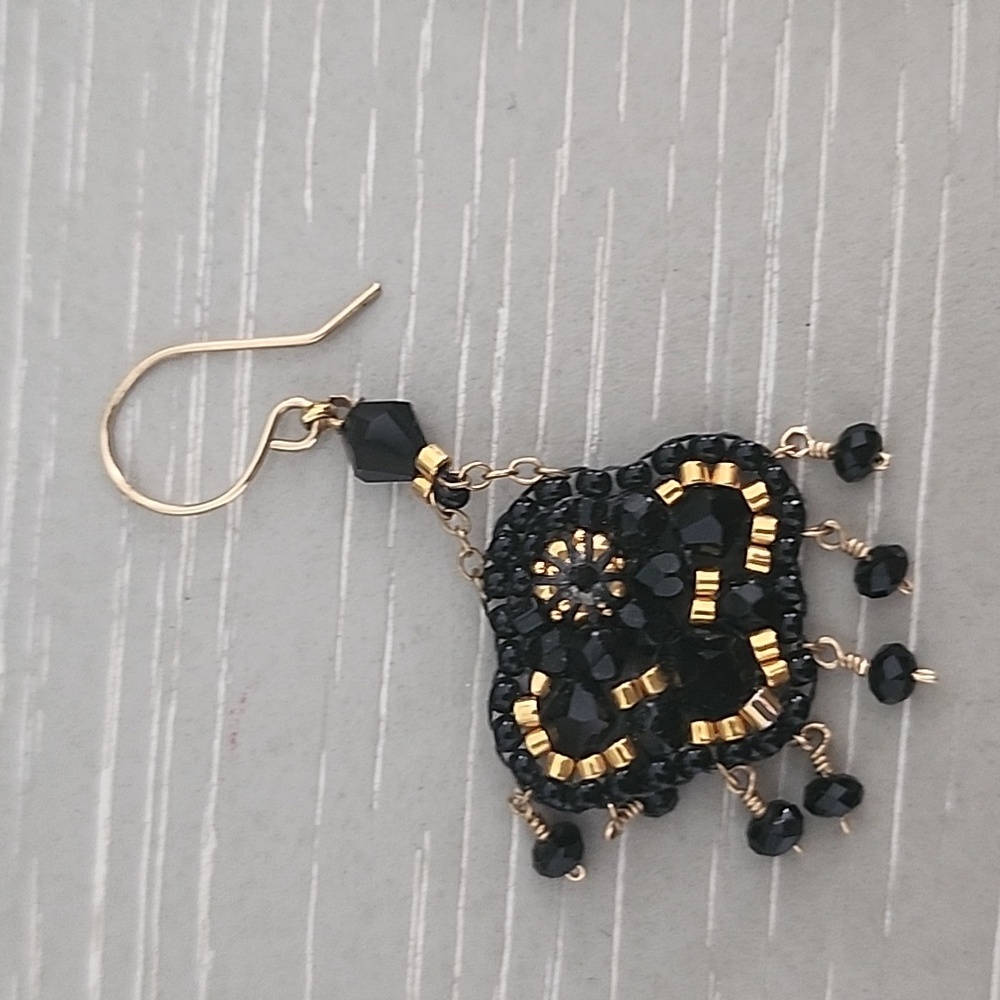 Miguel Ases Black and Gold Beaded Earrings - Picture 3 of 4